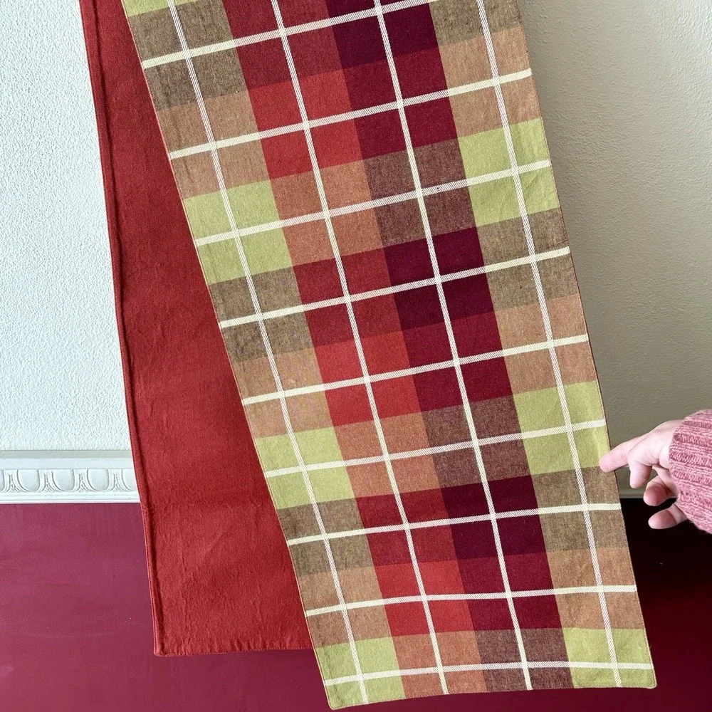 Table runner 100% cotton‎ green maroon plaid made in Inda 13X71